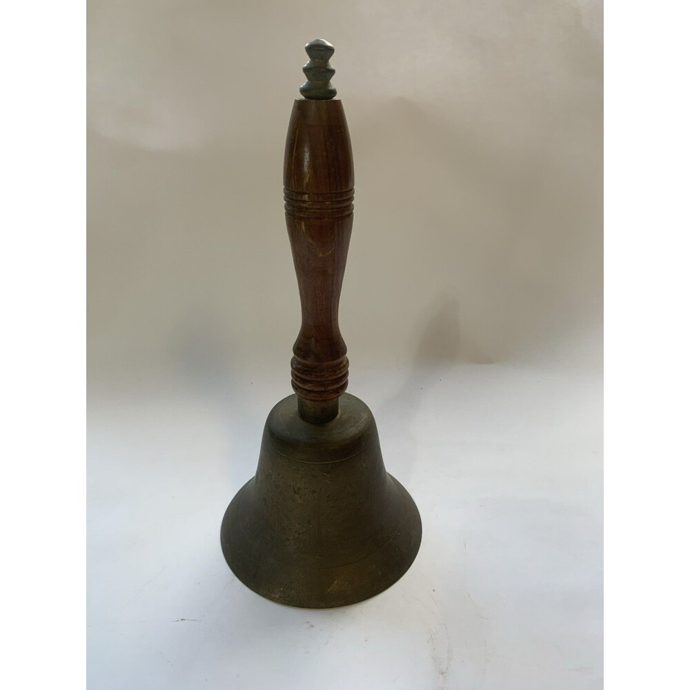 Vintage Brass And Wood School Dinner Bell 11” Tall Made In India